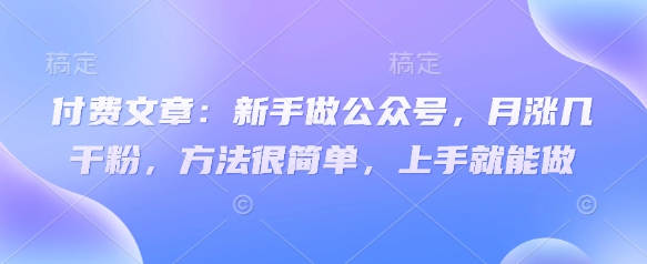 付费文章：新手做公众号，月涨几干粉，方法很简单，上手就能做_03220906|策驰网创