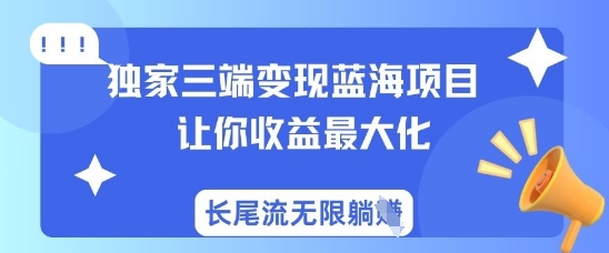 独家三端变现蓝海项目，让你收益最大化，长尾流无限躺挣|策驰网创