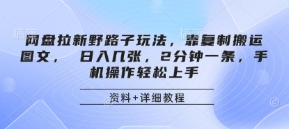 网盘拉新野路子玩法，靠复制搬运图文， 日入几张，2分钟一条，手机操作轻松上手_04091435|策驰网创